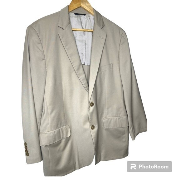 Brooks Brothers 1818 Fitzgerald 100% Wool Beige Suit Coat Blazer Size 43R W37 - Picture 2 of 16
